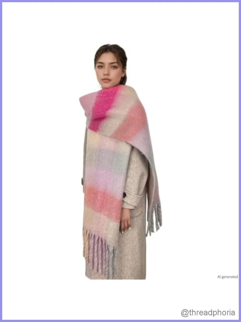 Chunky Warm Winter Scarf Women Thick Tassel Blanket Plaid Long Shawl Wrap